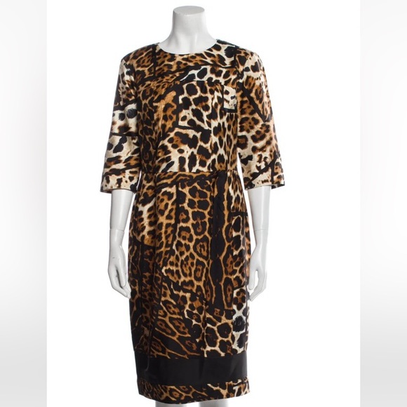 Yves Saint Laurent Dresses & Skirts - Yves Saint Laurent Leopard-Print Midi Dress in Brown Black Cream
